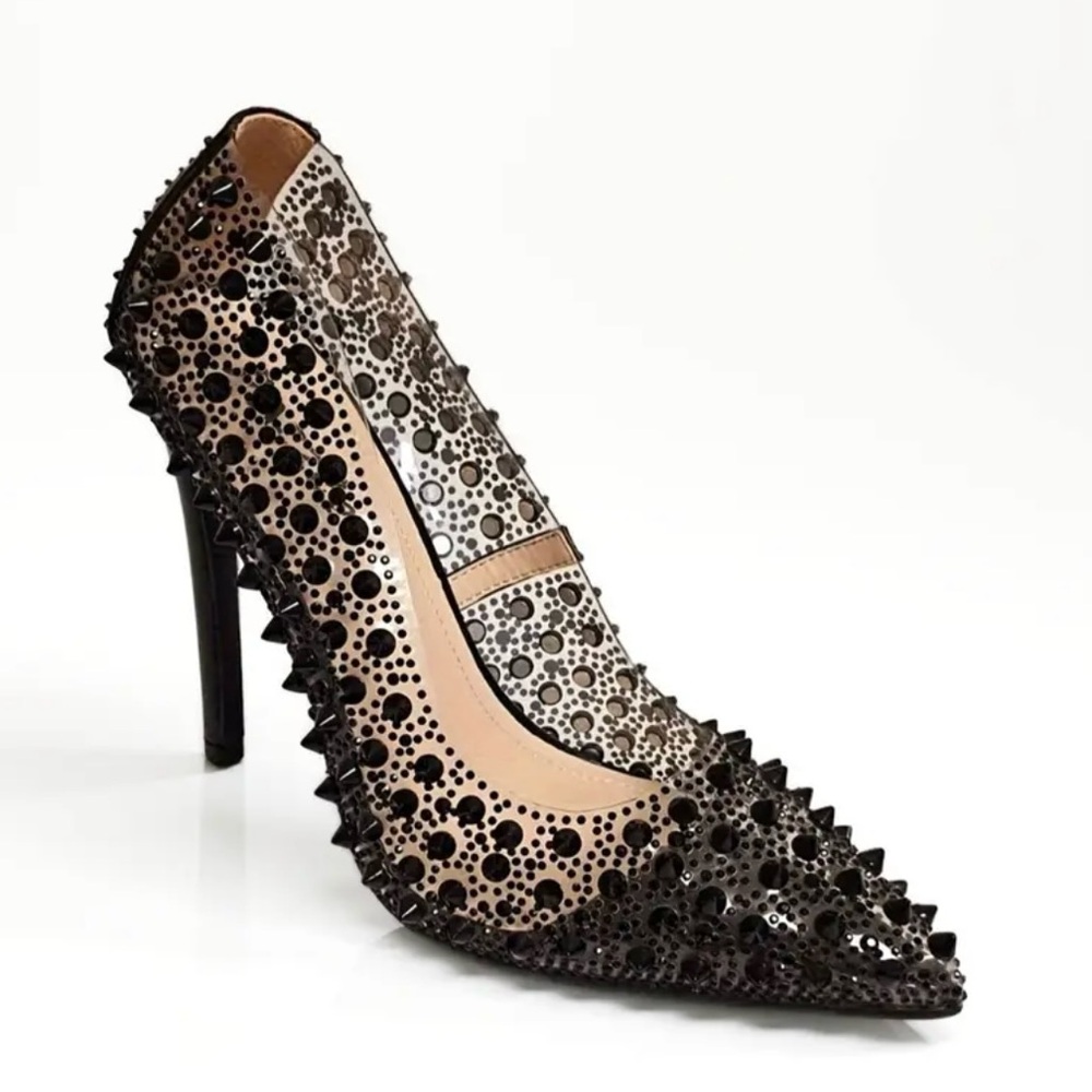 Elegant Black Rhinestone Spike Women's Heels US10